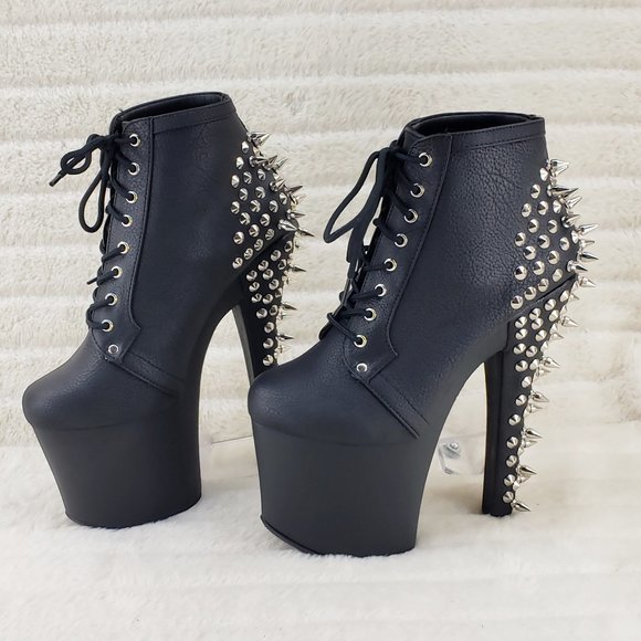 Spikes & Studs High Heel Platform Punk Rock Ankle Boots Fearless - Picture 11 of 11
